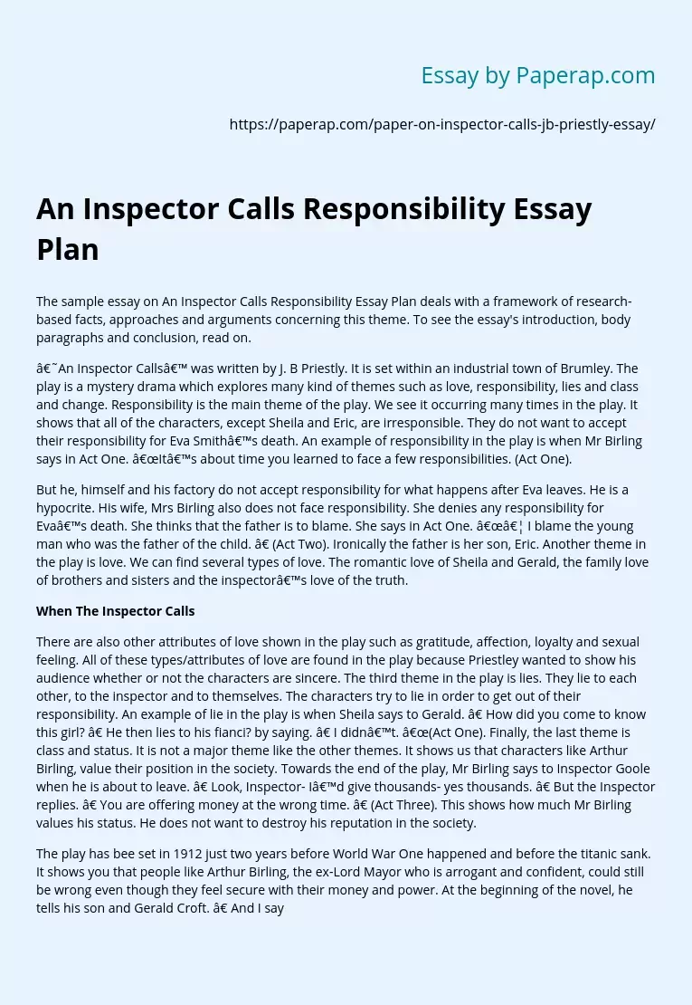 An Inspector Calls Responsibility Essay Plan