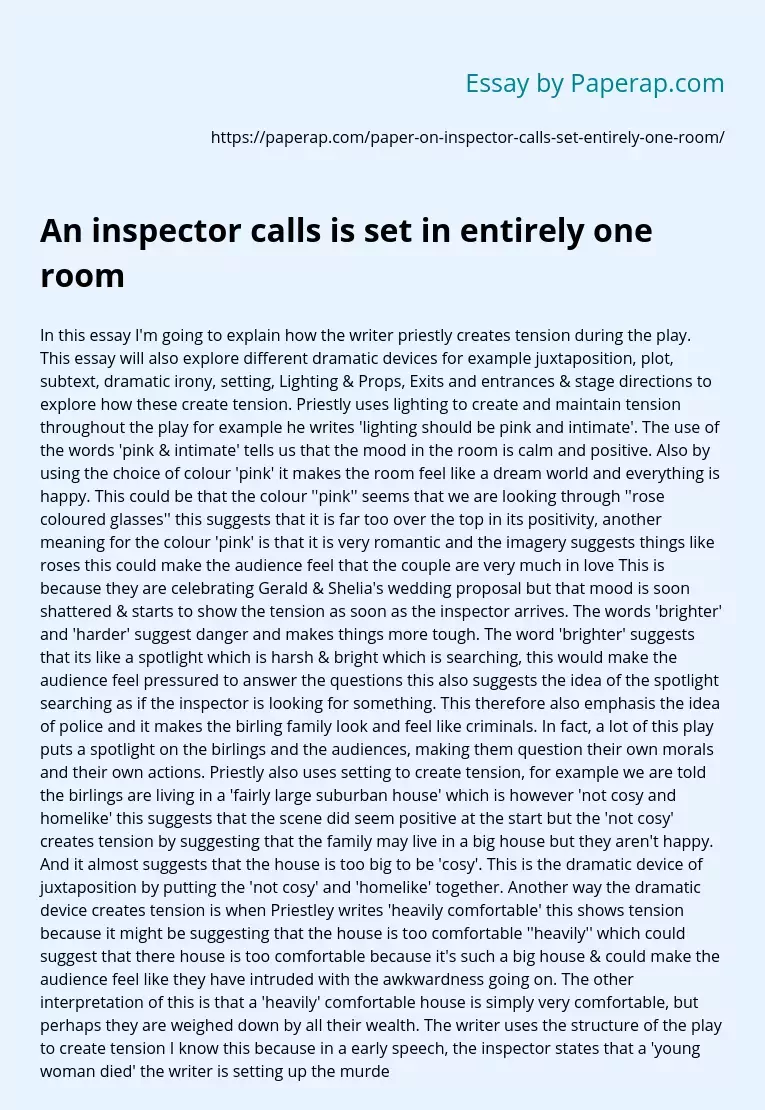 An inspector calls is set in entirely one room