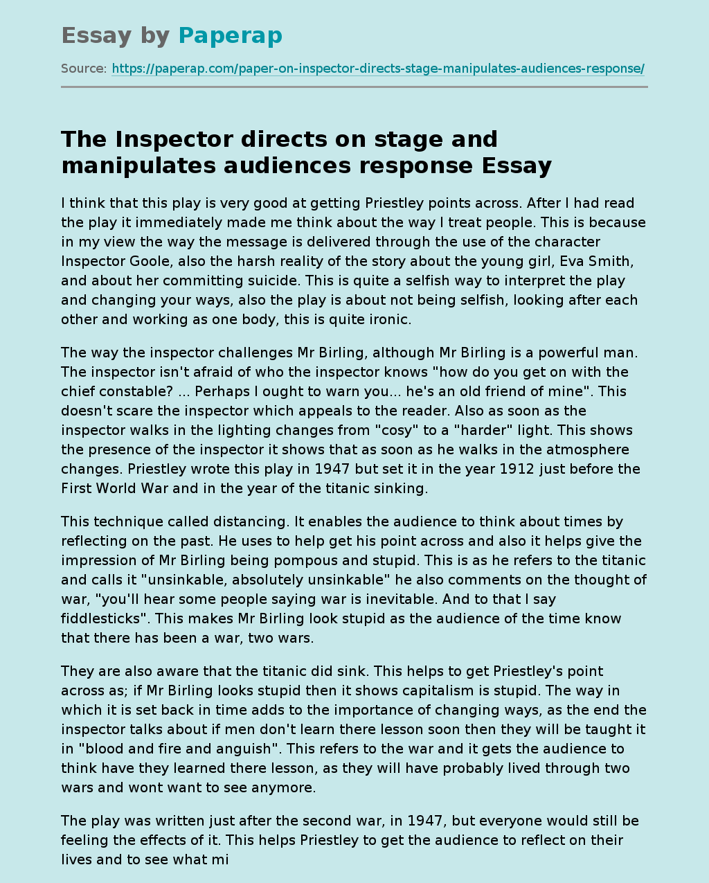The Inspector Directs on Stage and Manipulates Audiences Response