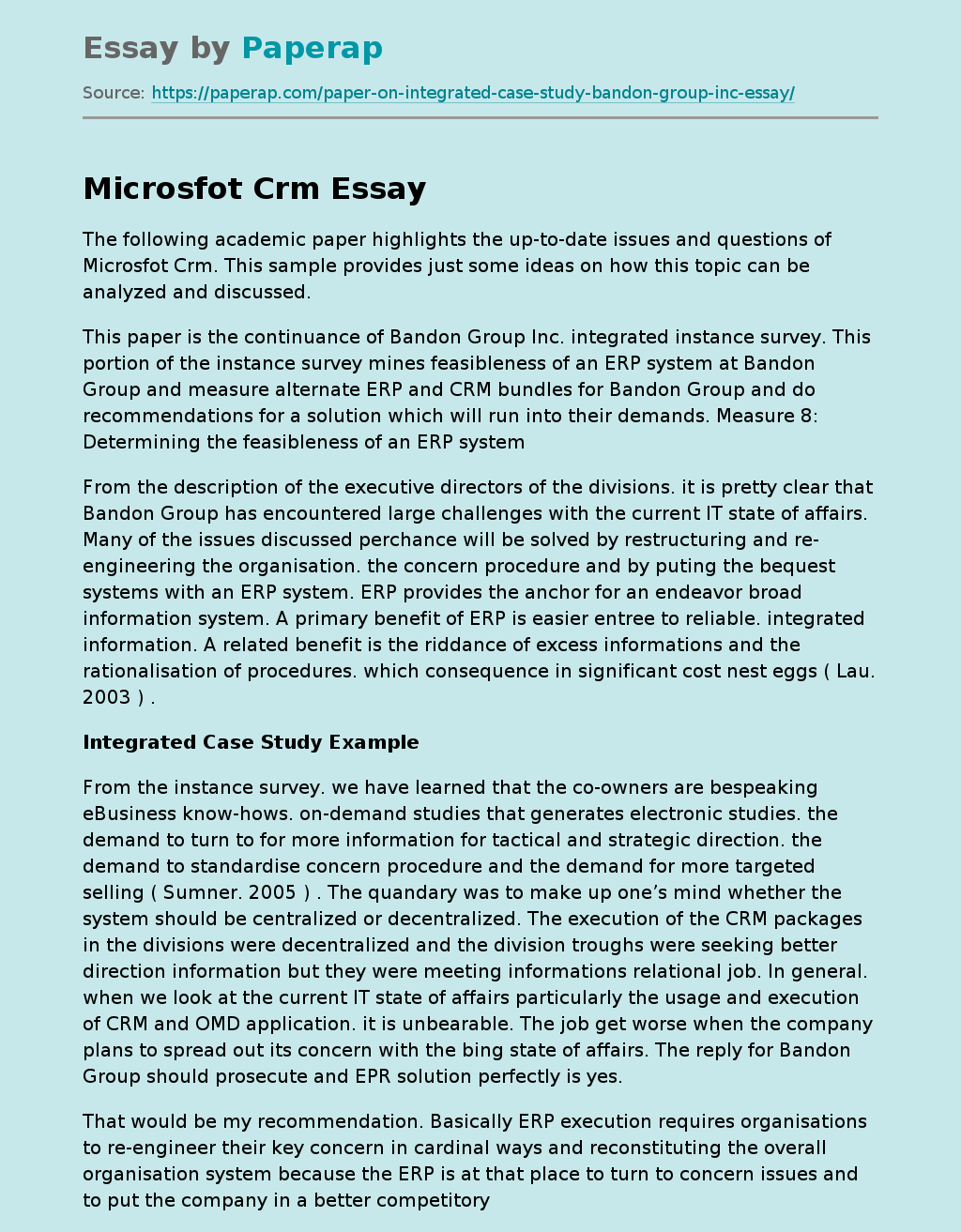 Microsfot Crm: Integrated Case Study Example