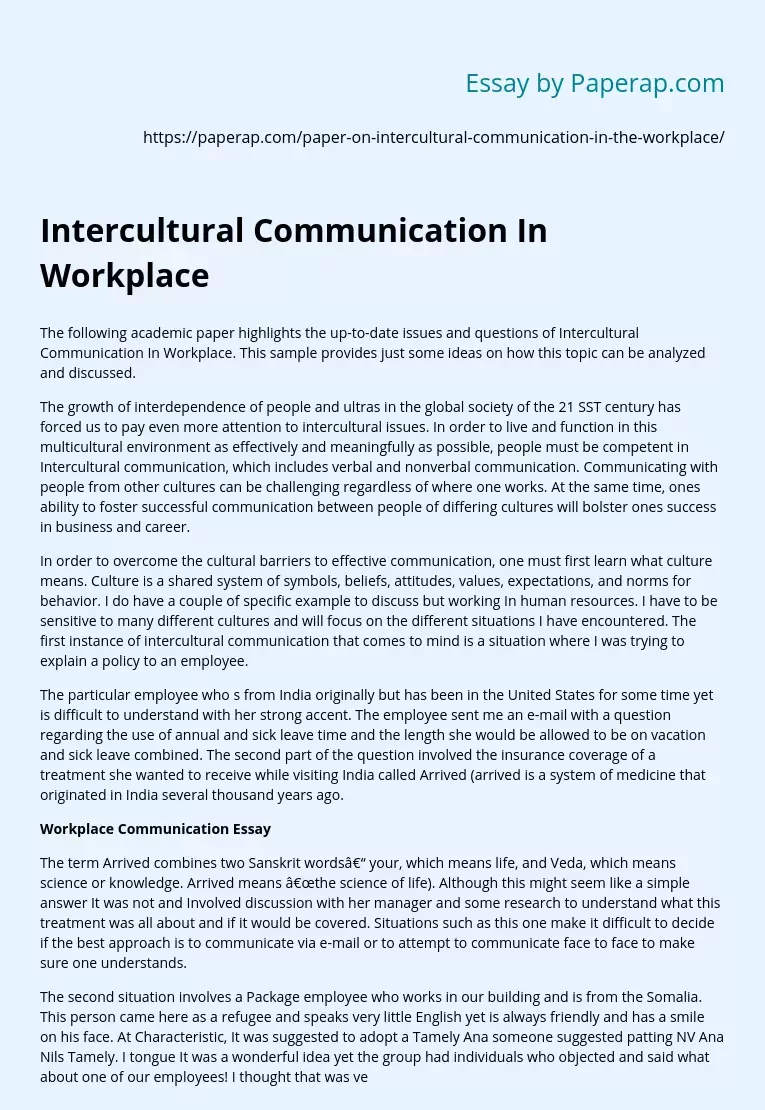 Intercultural Communication In Workplace
