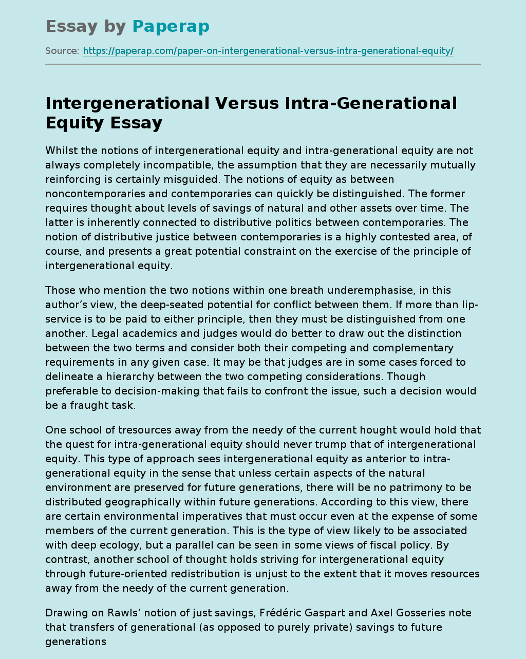 Intergenerational Versus Intra-Generational Equity