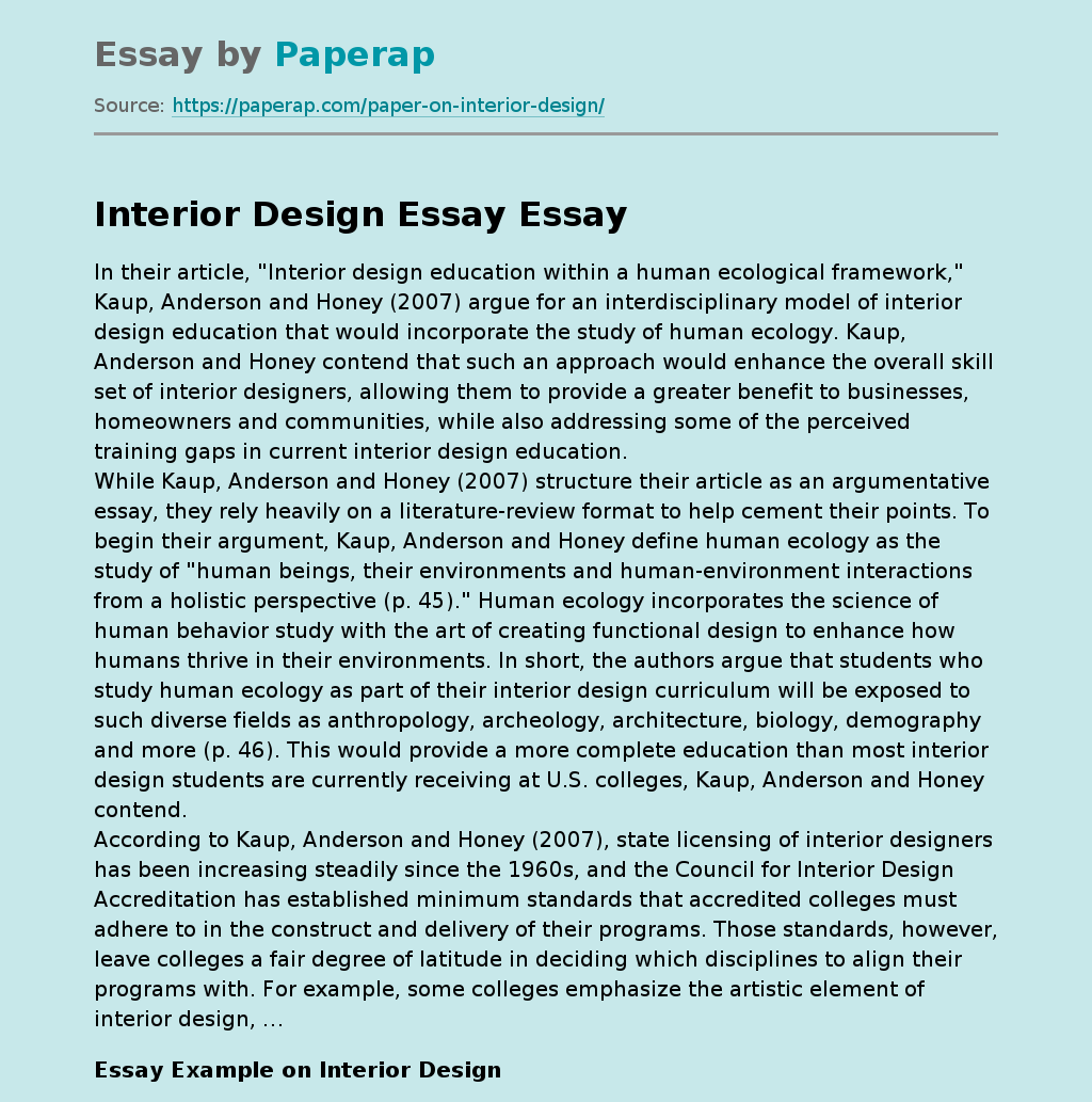 essay topics on interior design