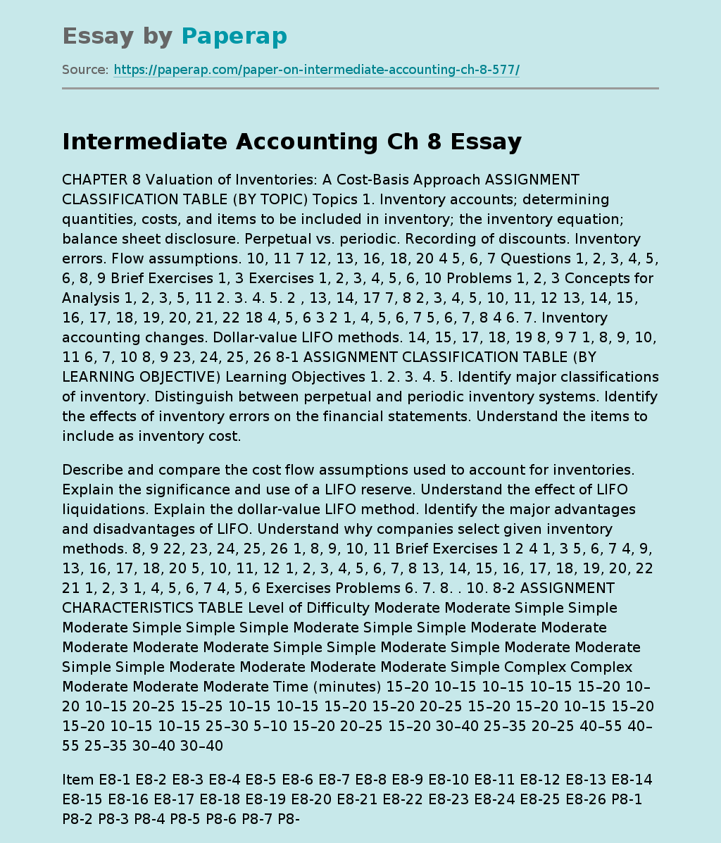 Intermediate Accounting Ch 8