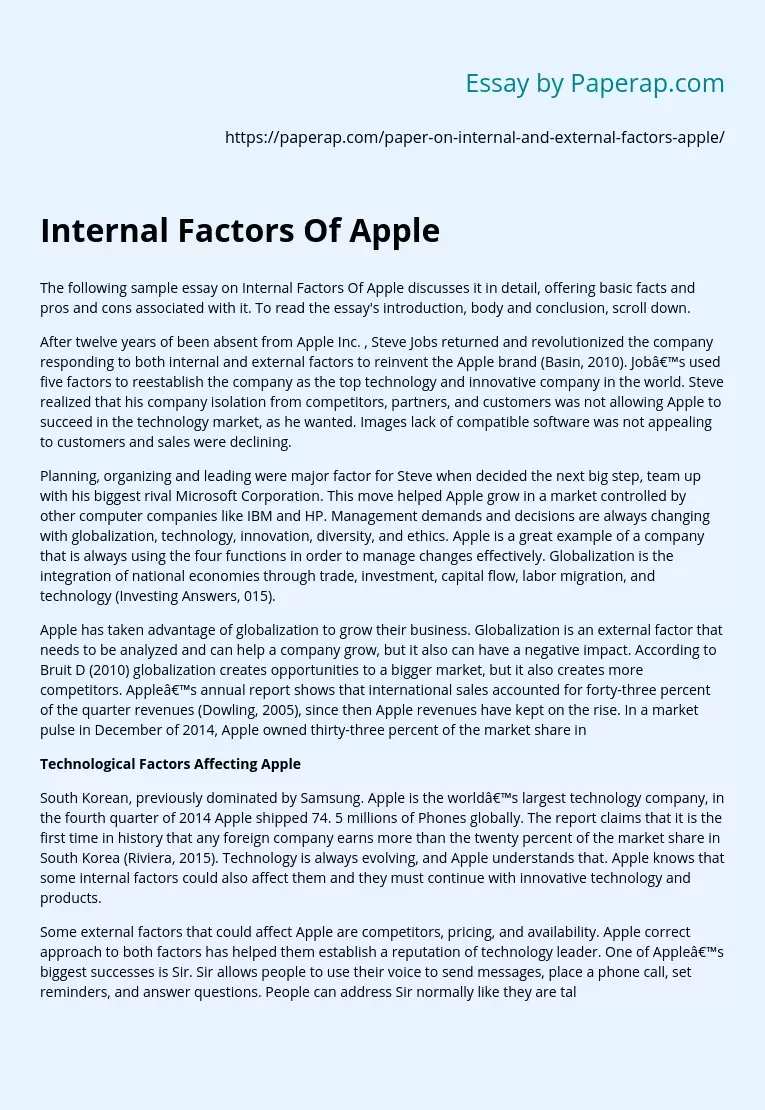 Internal Factors Of Apple