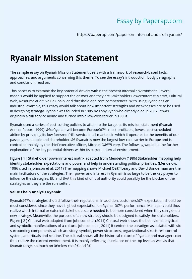 Ryanair Mission Statement