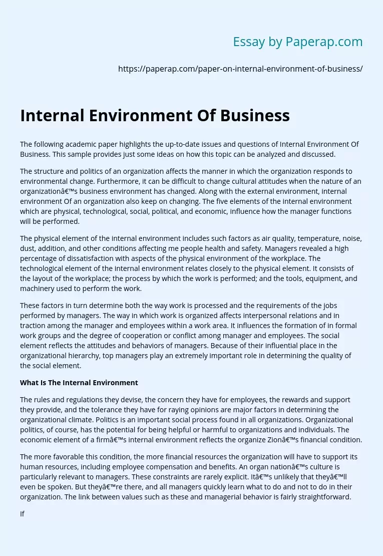 Internal Environment Of Business