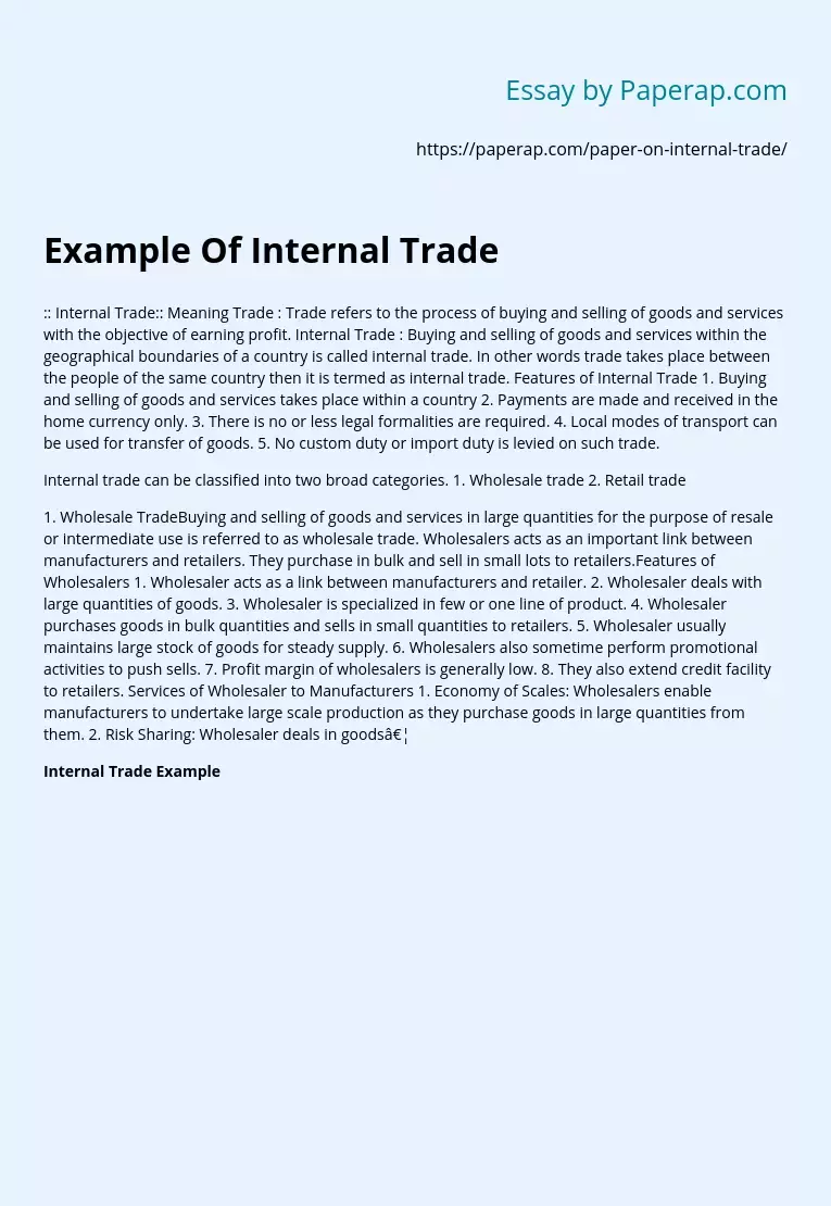 Example Of Internal Trade