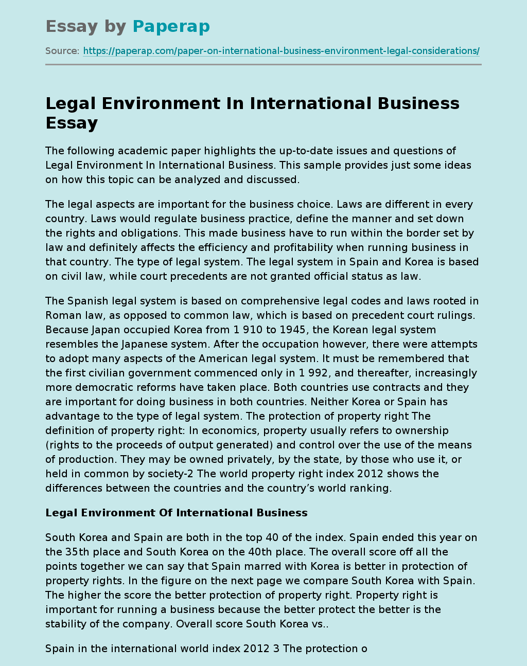 Legal Environment In International Business
