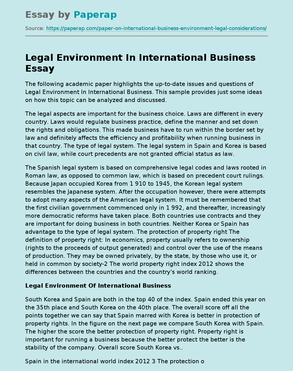 Legal Environment In International Business Free Essay Example