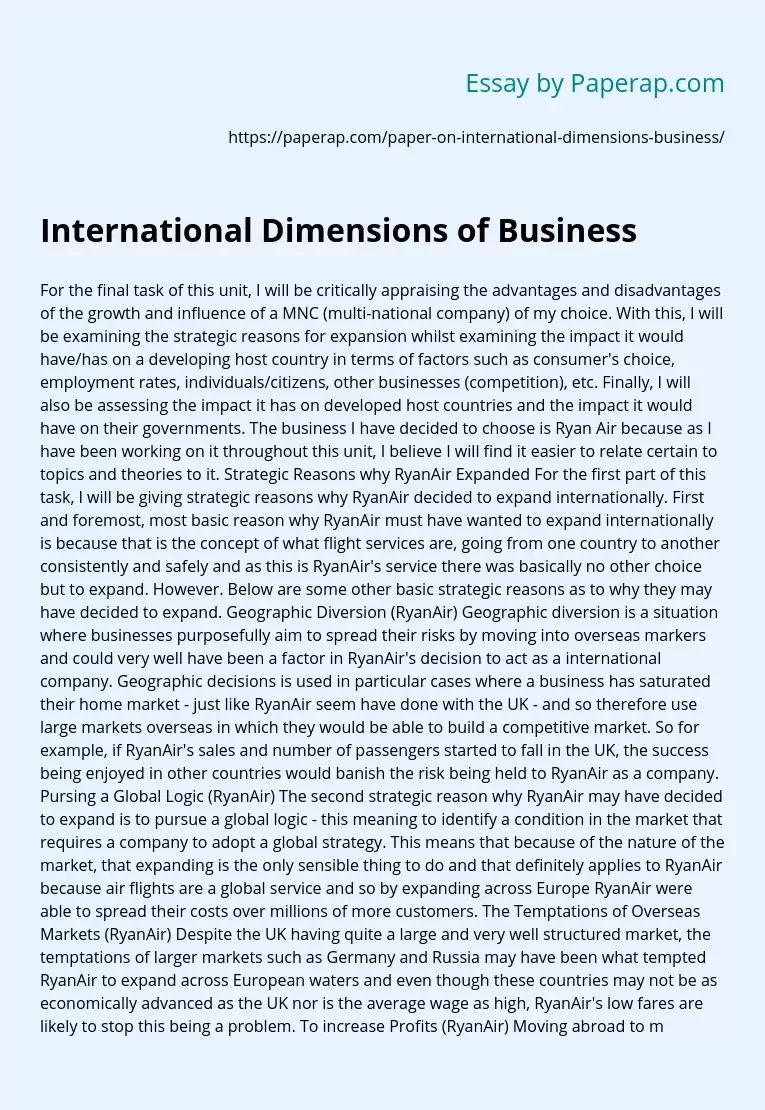 International Dimensions of Business