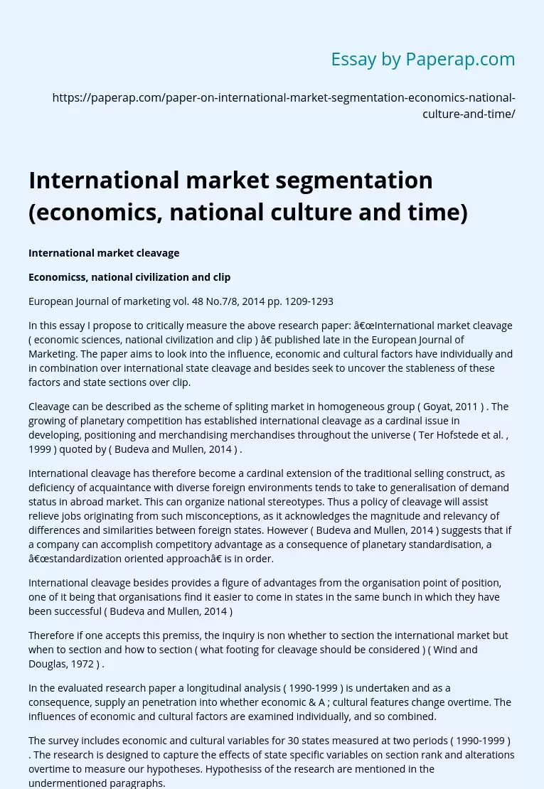 International market segmentation (economics, national culture and time)