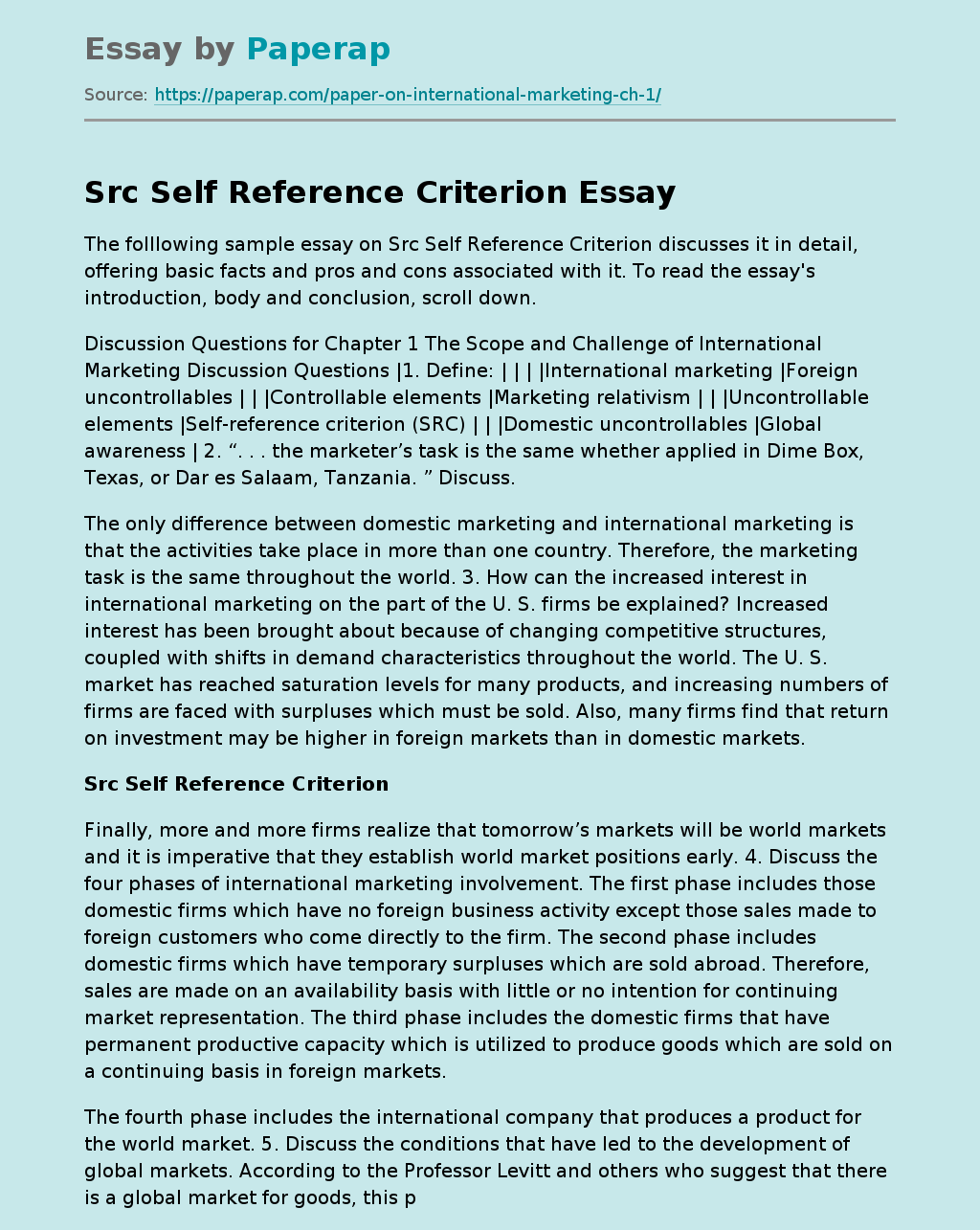 Src Self Reference Criterion