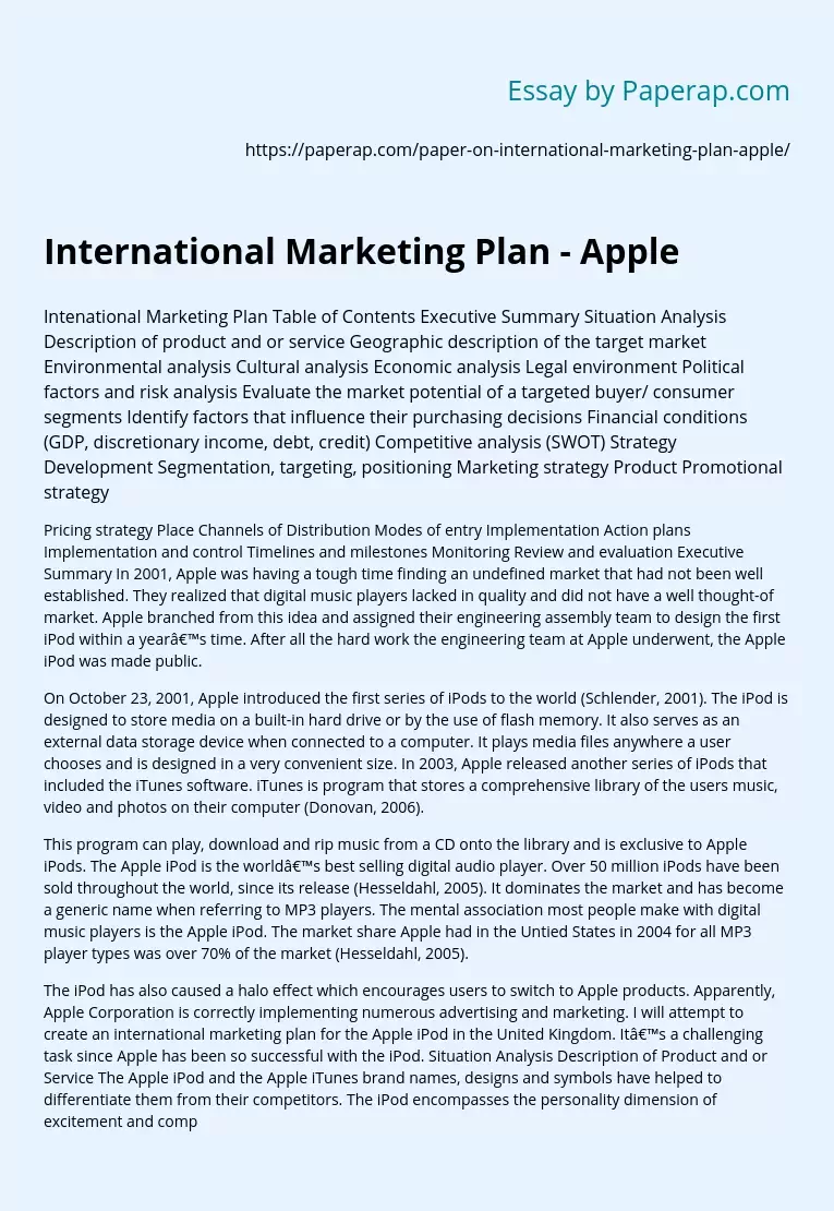International Marketing Plan - Apple