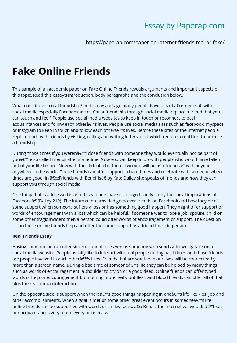 Issue of Real or Fake Online Friends