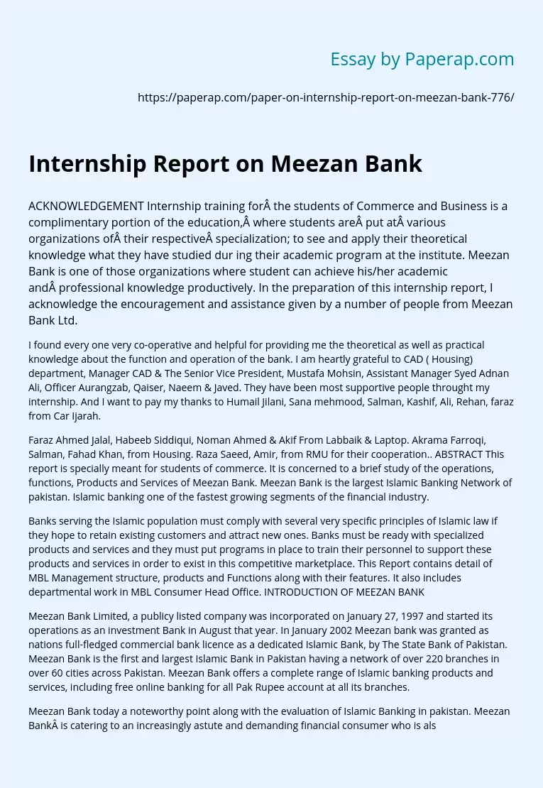 Internship Report on Meezan Bank