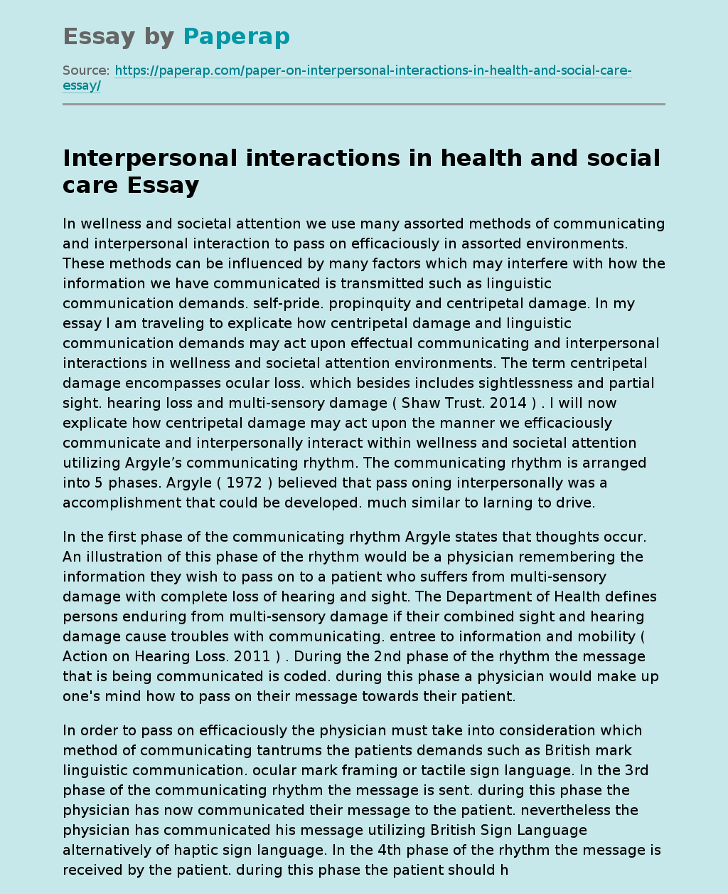 Interpersonal Interactions in Health and Social Care