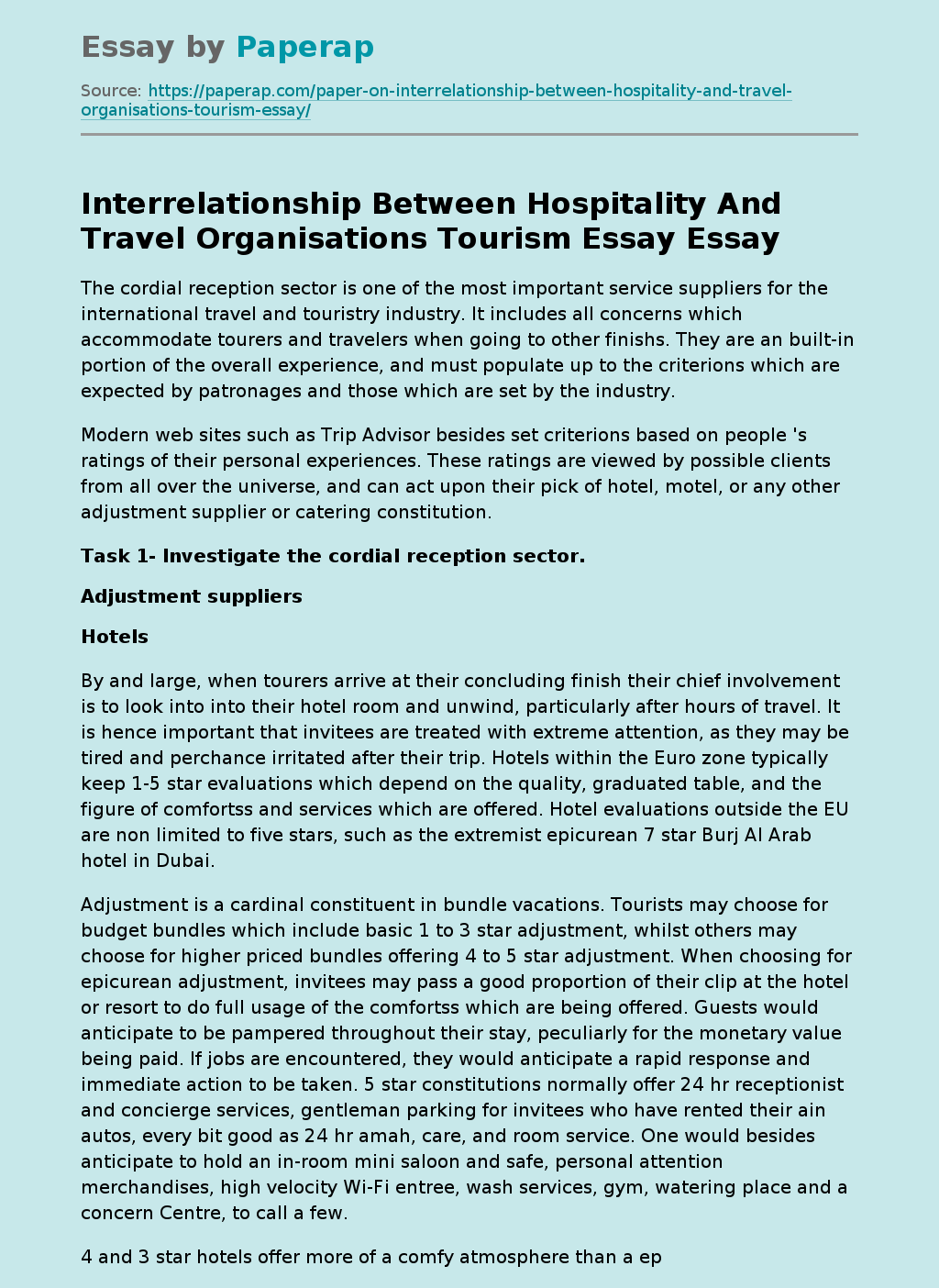 what is tourism and hospitality essay