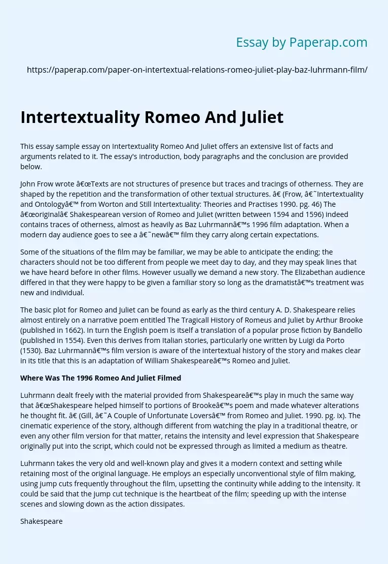 Intertextuality Romeo And Juliet