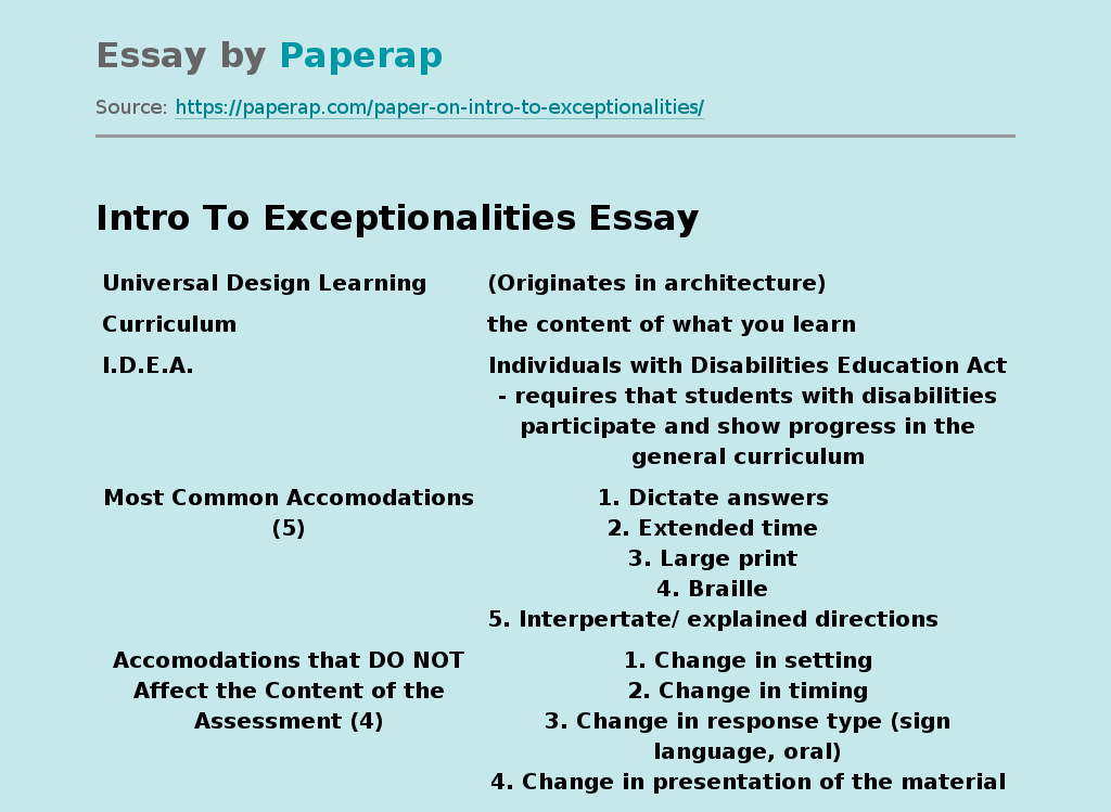 Intro To Exceptionalities