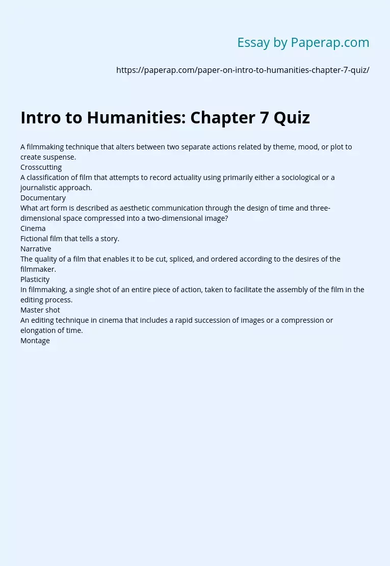 Intro to Humanities: Chapter 7 Quiz