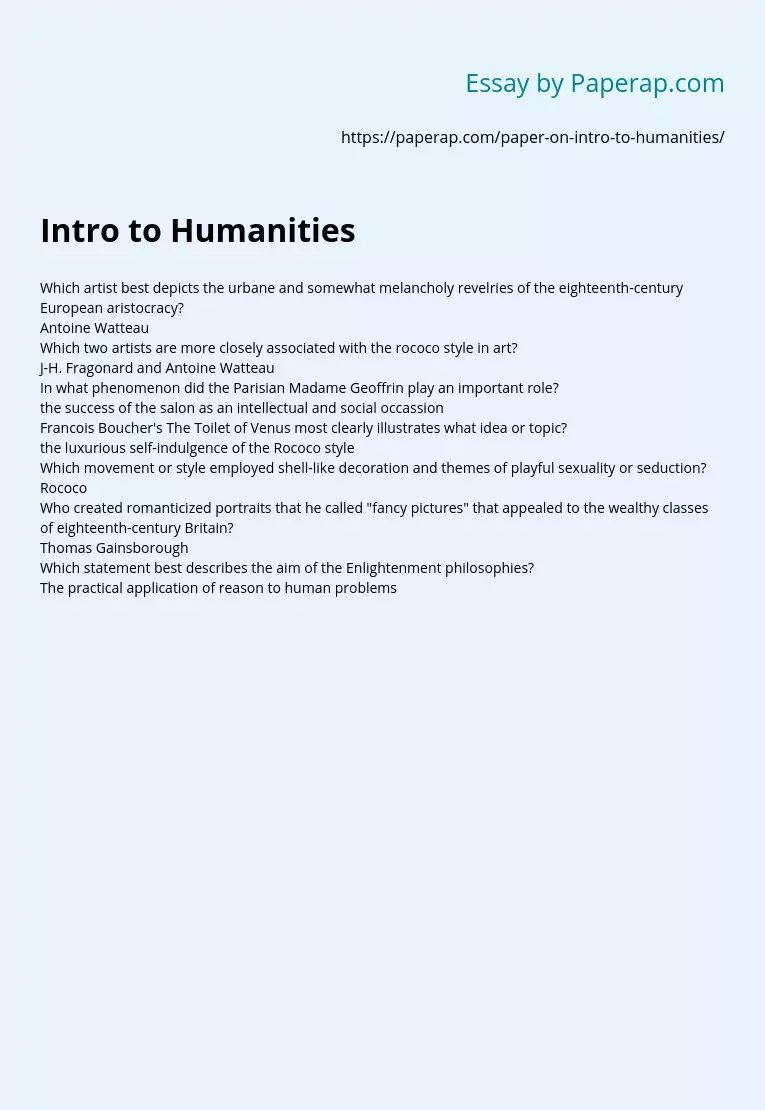 Intro to Humanities
