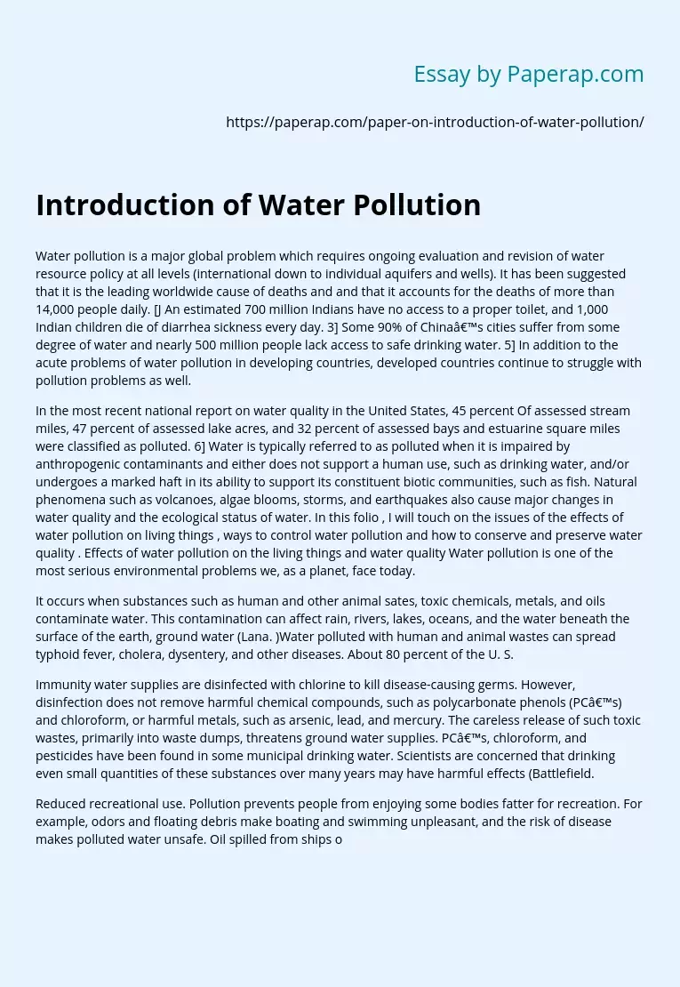 Introduction of Water Pollution