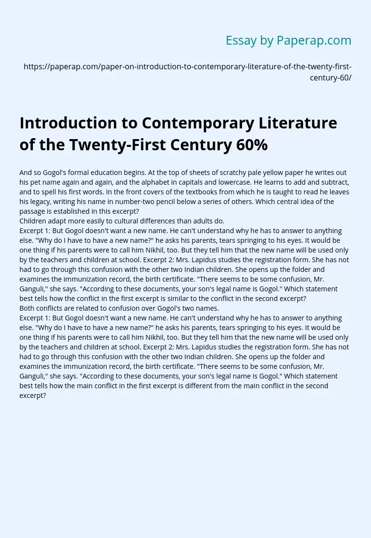 Introduction to Contemporary Literature of the Twenty-First Century 60%