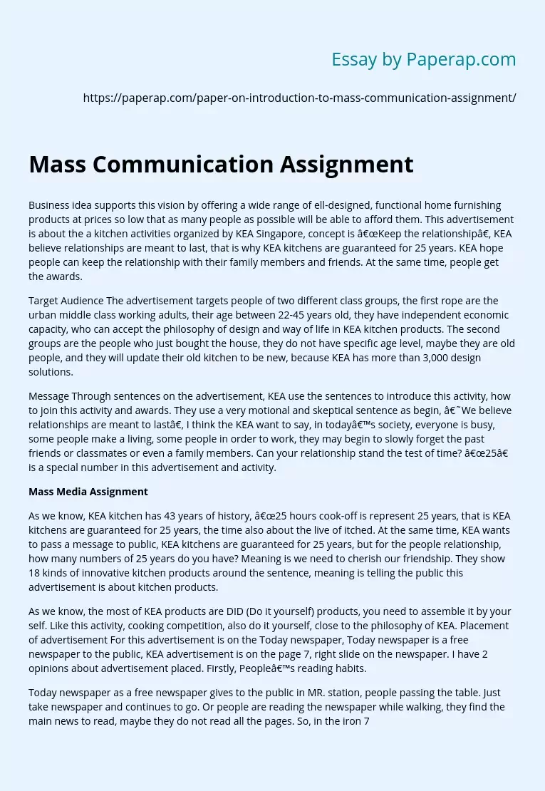 Mass Communication Assignment