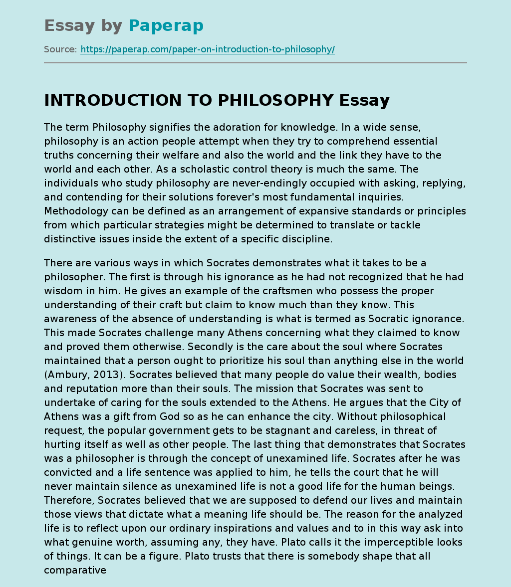 INTRODUCTION TO PHILOSOPHY