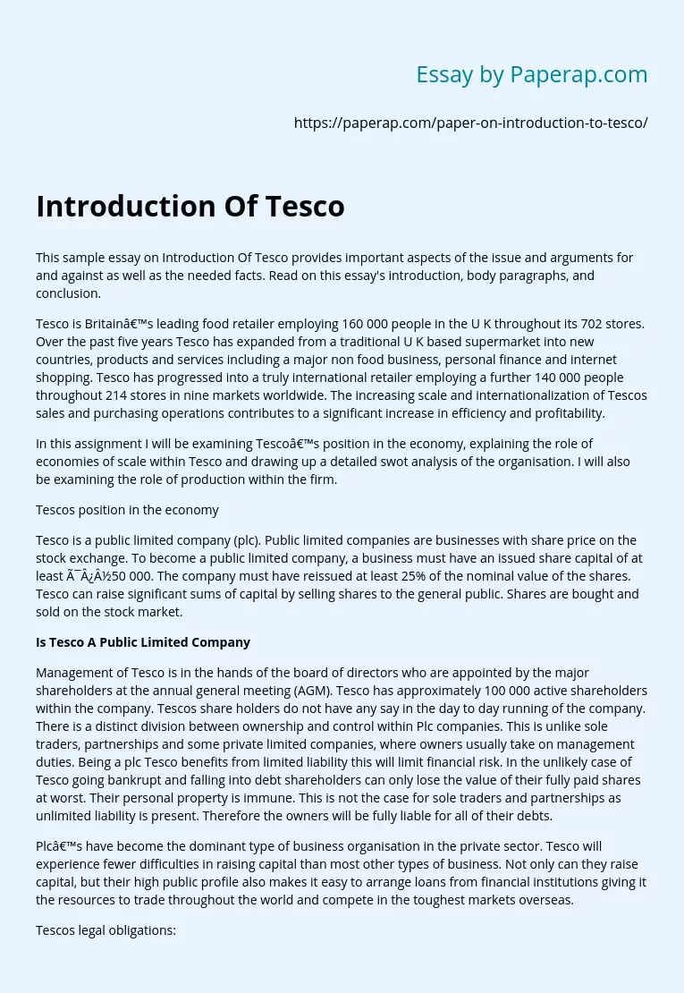 Introduction Of Tesco and Case Study