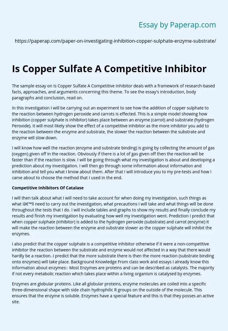 Is Copper Sulfate A Competitive Inhibitor