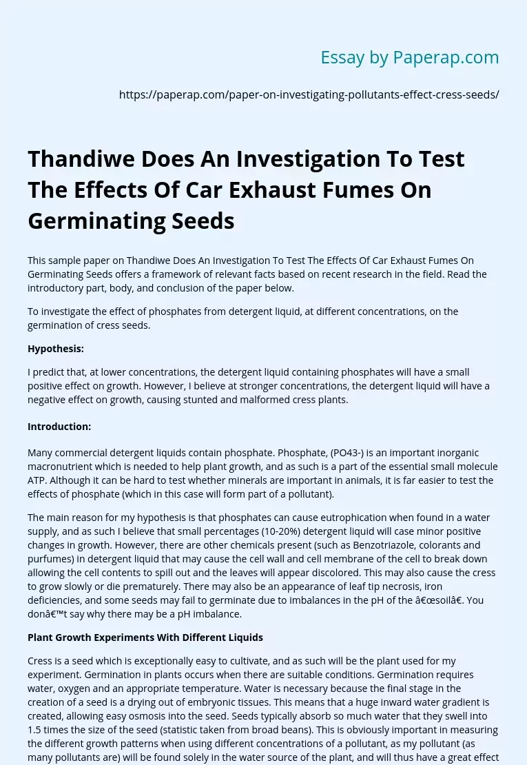 Effect of Vehicle Exhaust Fumes on Seed Germination
