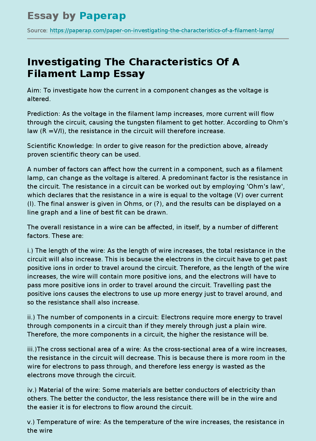Investigating The Characteristics Of A Filament Lamp