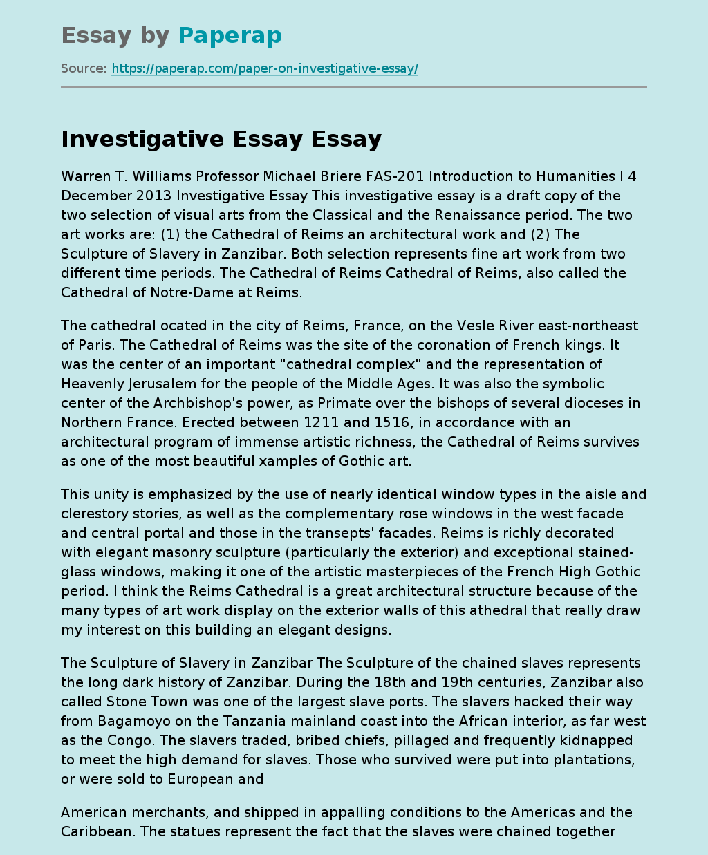 Investigative Essay Free Essay Example