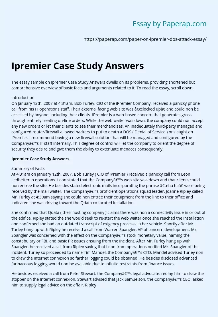 Ipremier Case Study Answers