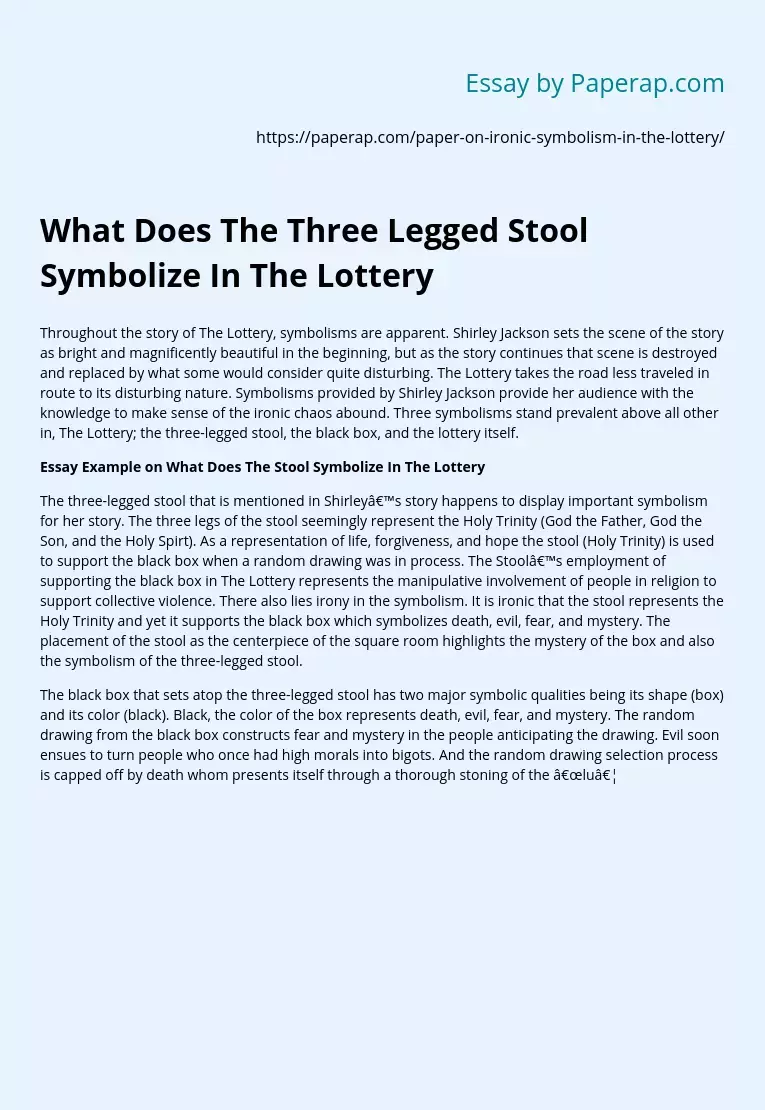 What Does The Three Legged Stool Symbolize In The Lottery