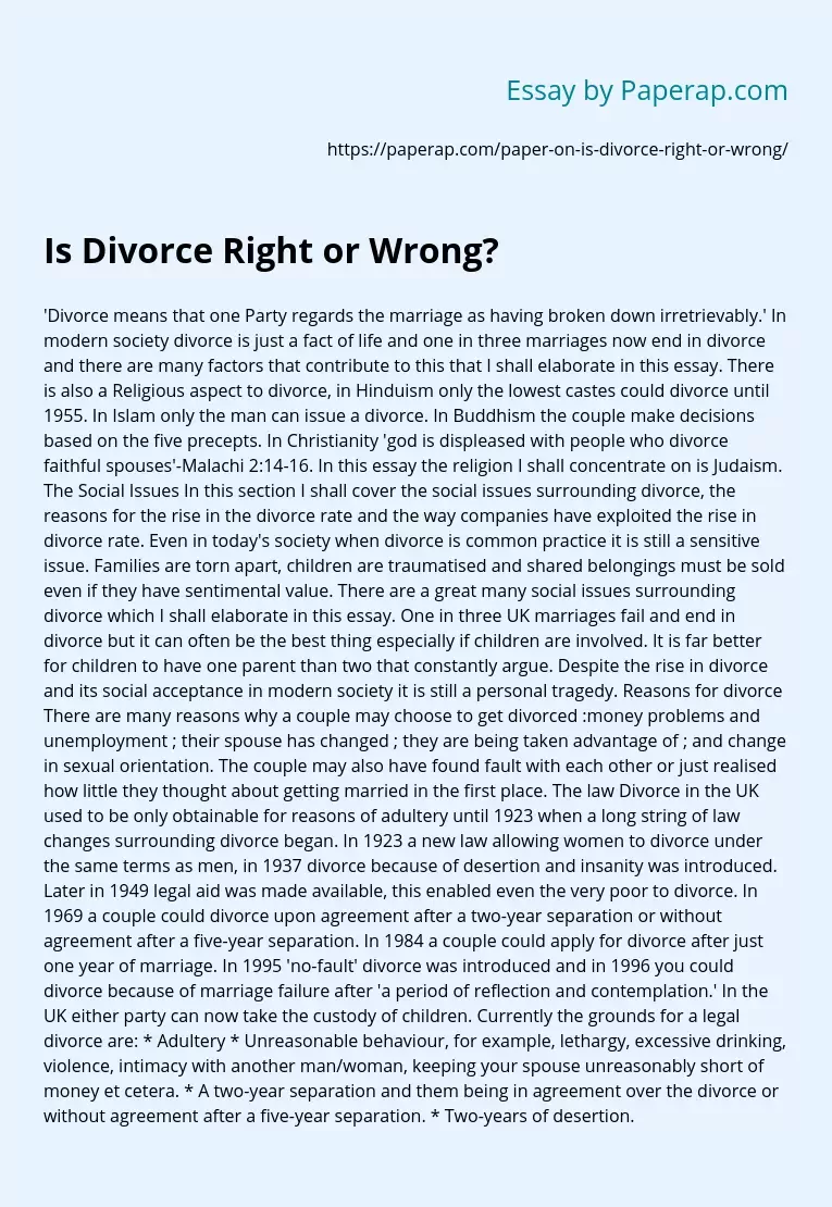 Is Divorce Right or Wrong?