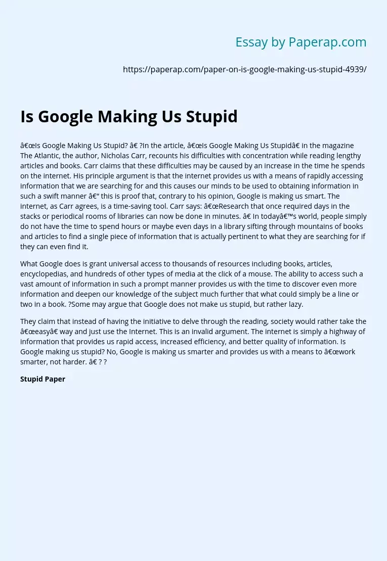 essay about is google making us stupid