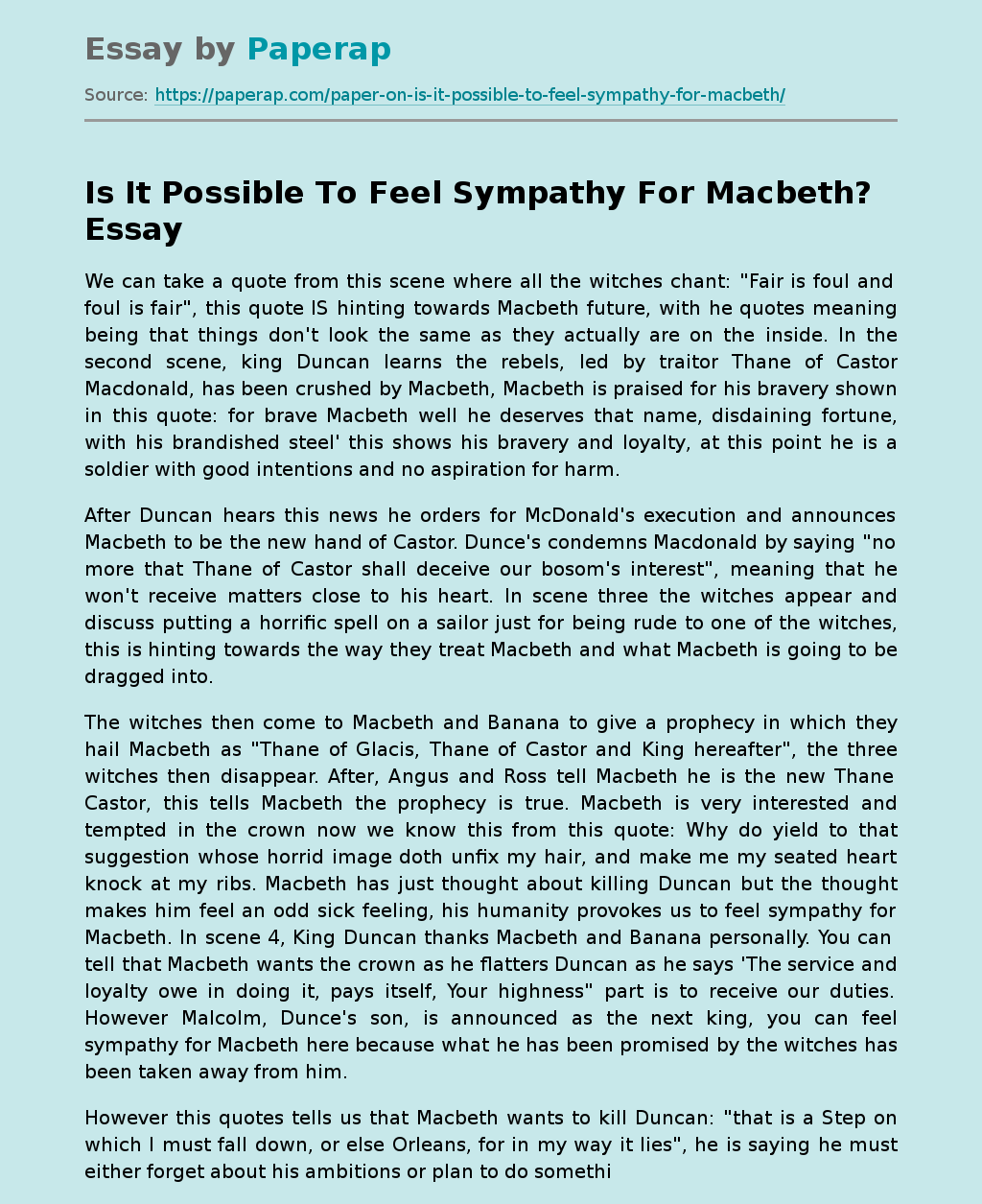 Is It Possible To Feel Sympathy For Macbeth?