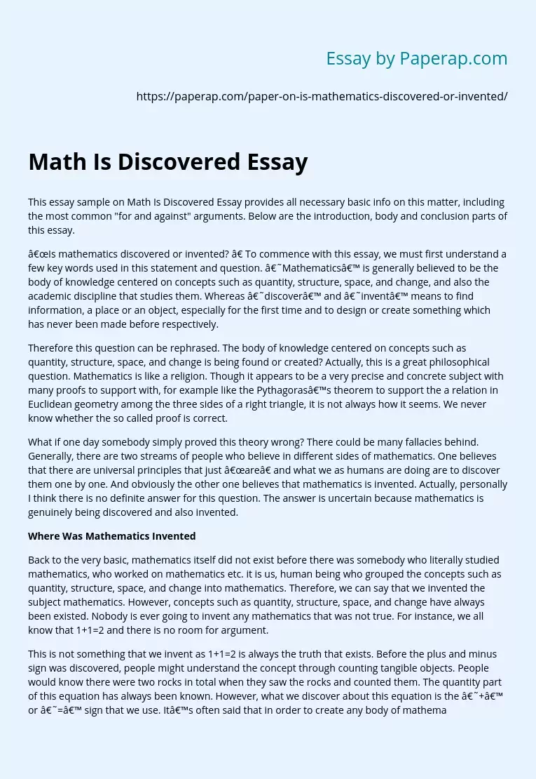 Math Is Discovered Essay