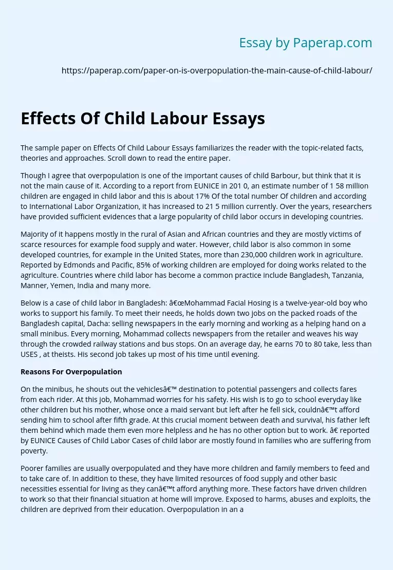 Effects Of Child Labour Essays