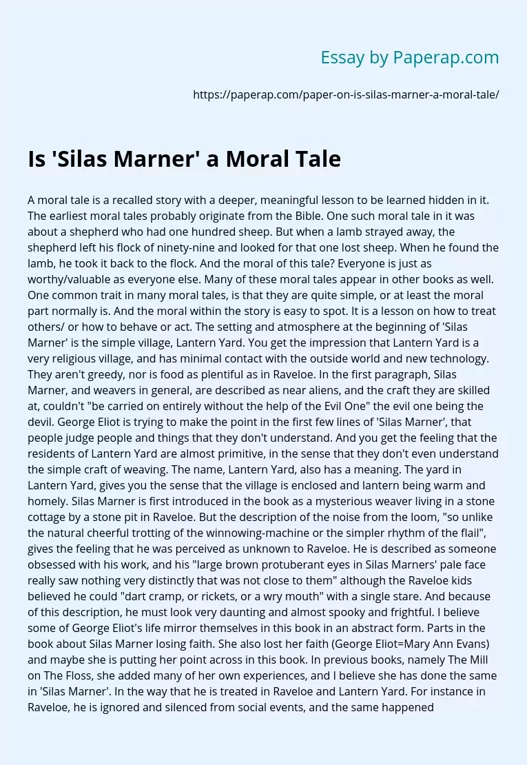 Is 'Silas Marner' a Moral Tale