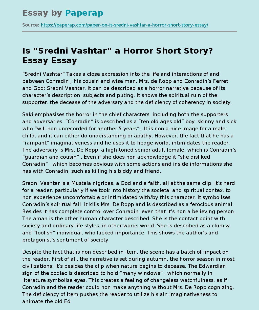 Is “Sredni Vashtar” a Horror Short Story? Essay