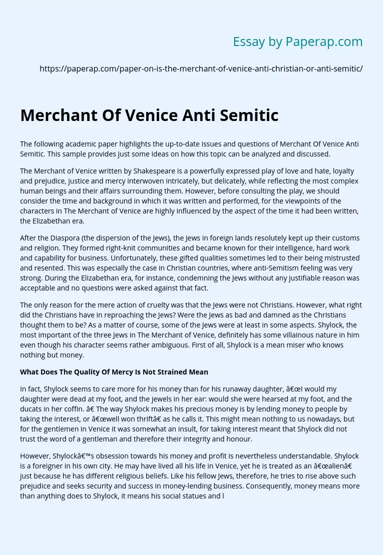 Merchant Of Venice Anti Semitic