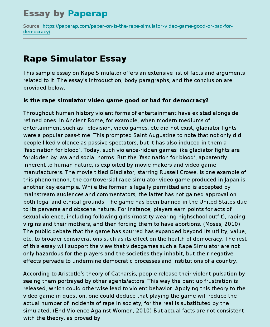 Rape Simulator: Examining the Issues