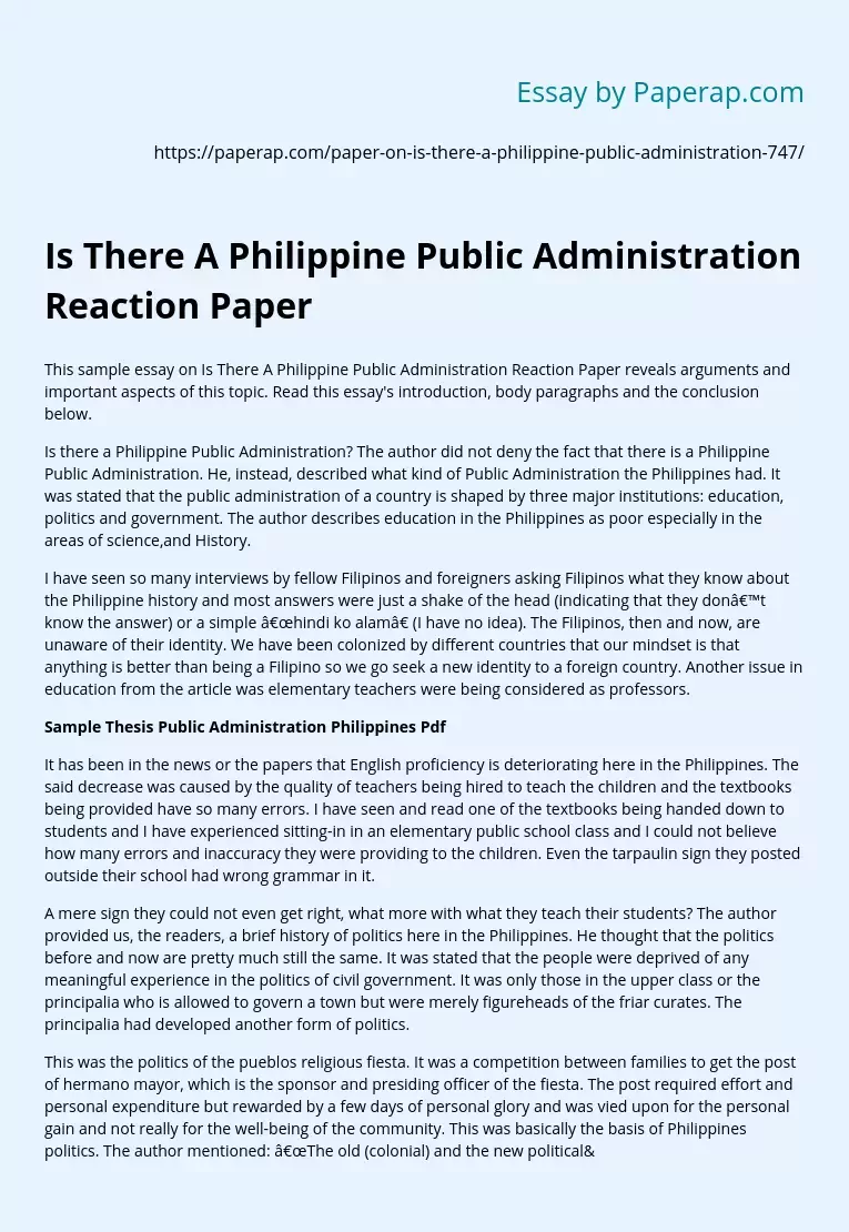 Is There A Philippine Public Administration Reaction Paper
