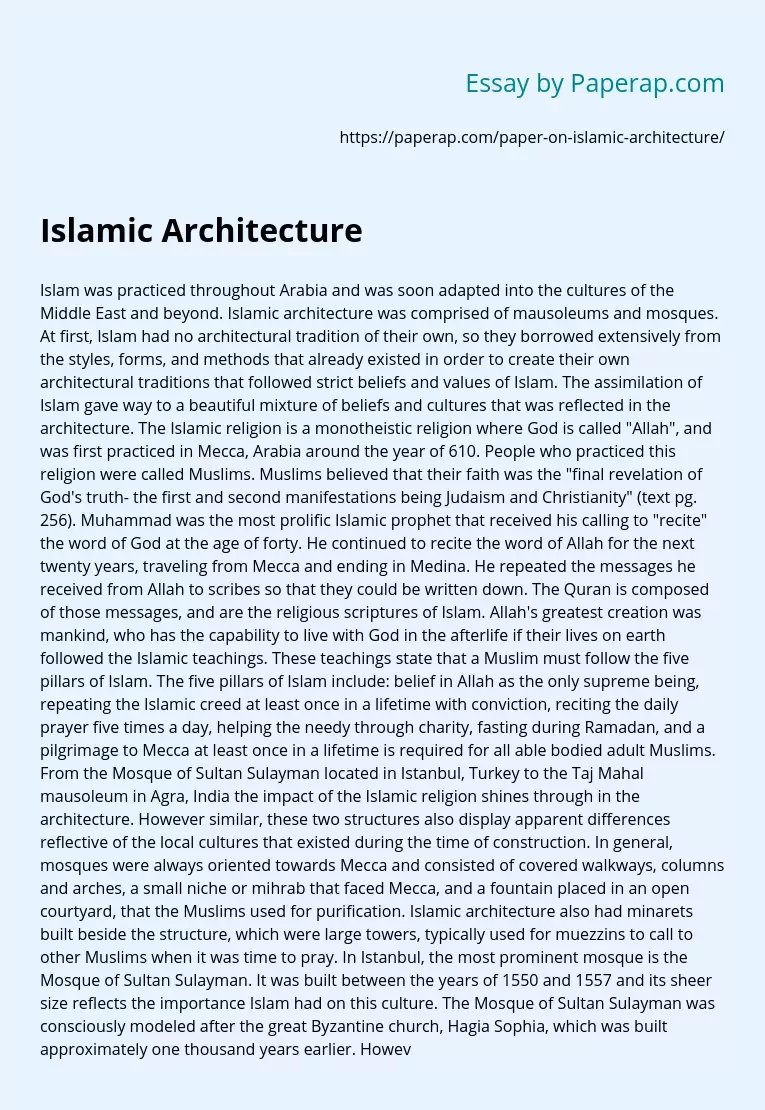 Place of Islamic Architecture in Islamic Culture