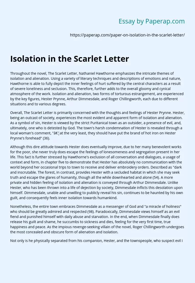 Isolation in the Scarlet Letter