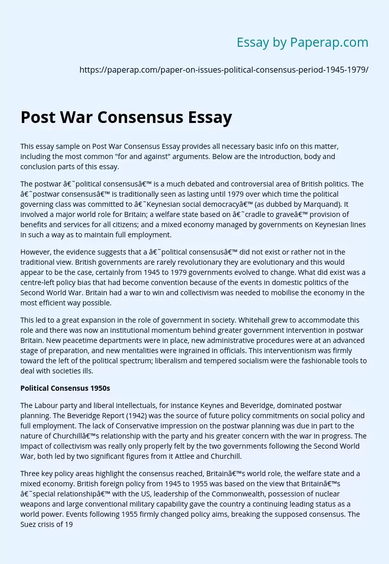 Post War Consensus Essay